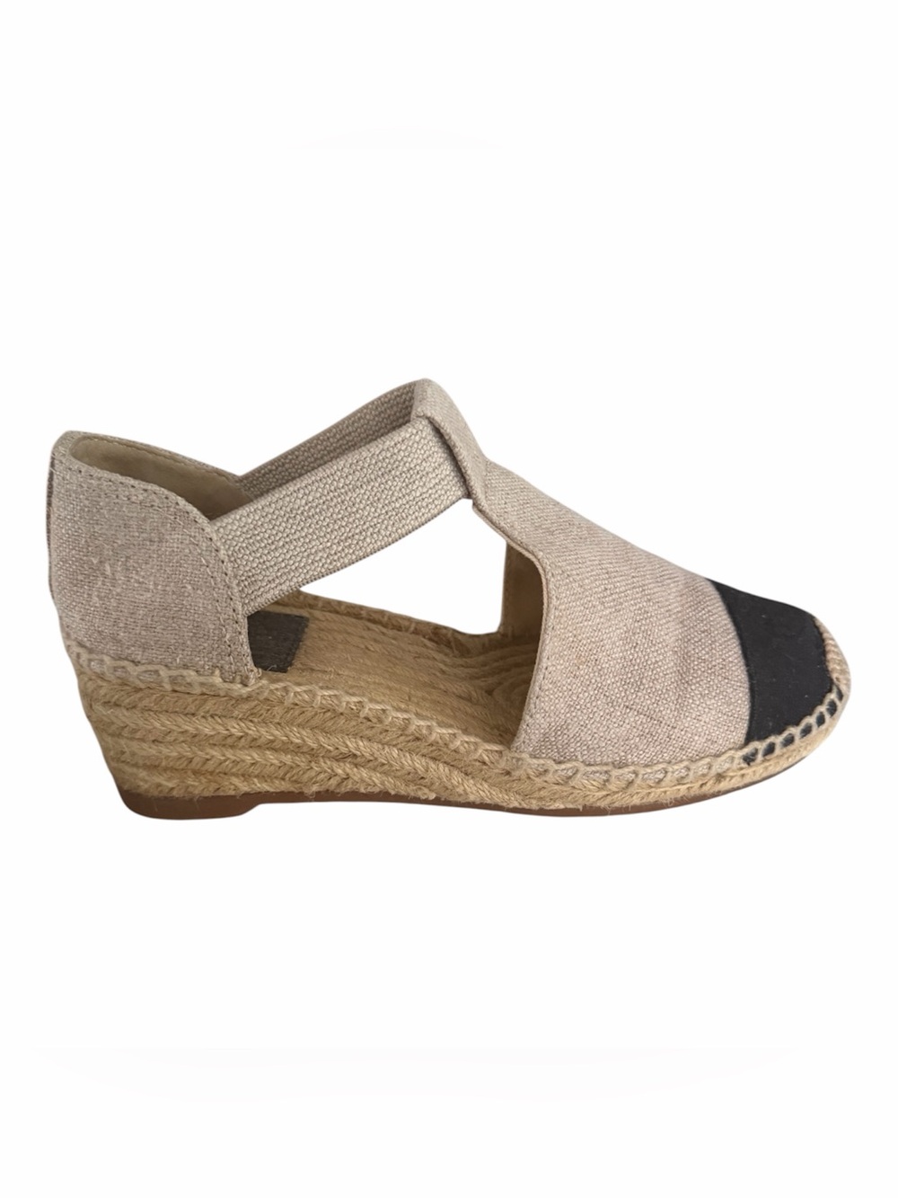 Tory Burch Beige and Black Espadrille Wedge Sandals